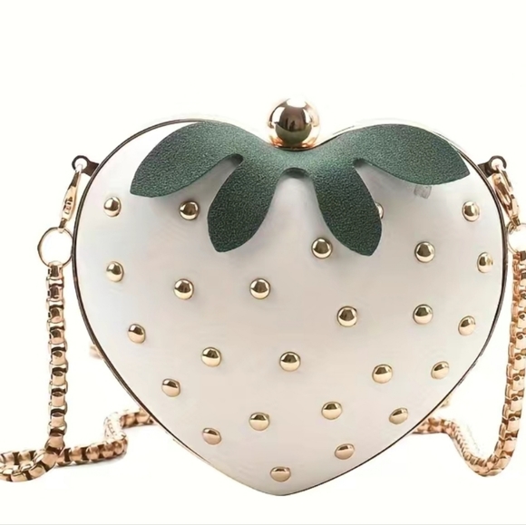 Handbags - ✨️🤍 Mini WHITE Heart Shaped novelty Bag, Strawberry Design Rivets Crossbody 🤍